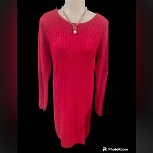 Nautica Women’s Red Cable Knit Nautical Midi Dress SZ M
